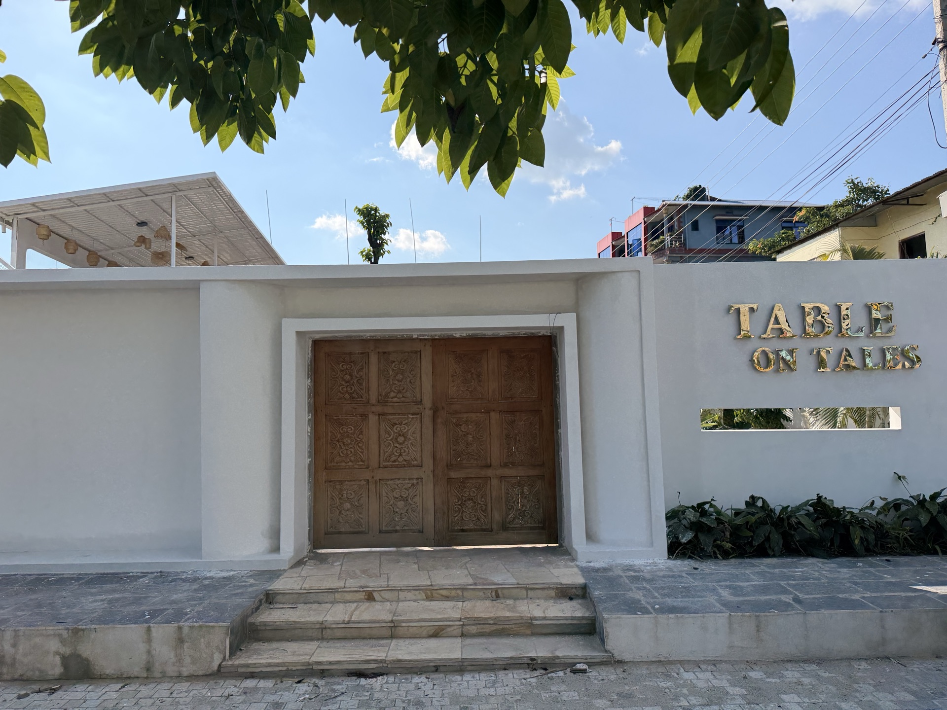 Restaurant front door, closed